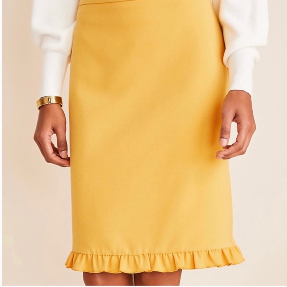 NWOT Ann Taylor Mustard Knee Length Ruffle Skirt